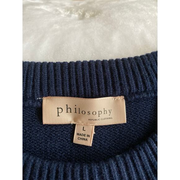 Chunky Knit Navy Long Sleeve Crew Neck Women's Sweater Size L - Picture 5 of 7